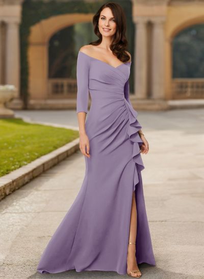 Trumpet/Mermaid Off-The-Shoulder Elastic Satin Mother Of The Bride Dresses With Cascading Ruffles