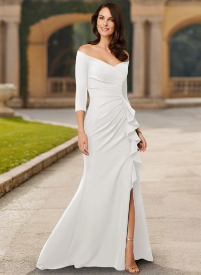 Trumpet/Mermaid Off-The-Shoulder Elastic Satin Mother Of The Bride Dresses With Cascading Ruffles