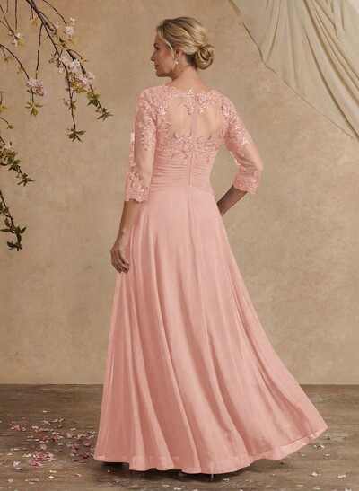 A-Line Illusion Neck 1/2 Sleeves Chiffon Mother Of The Bride Dresses With Cascading Ruffles