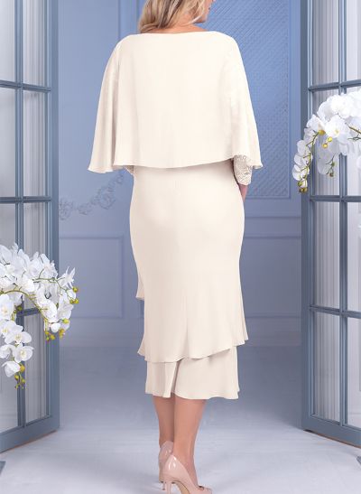 Sheath/Column 3/4 Sleeves Chiffon Mother Of The Bride Dresses With Appliques Lace