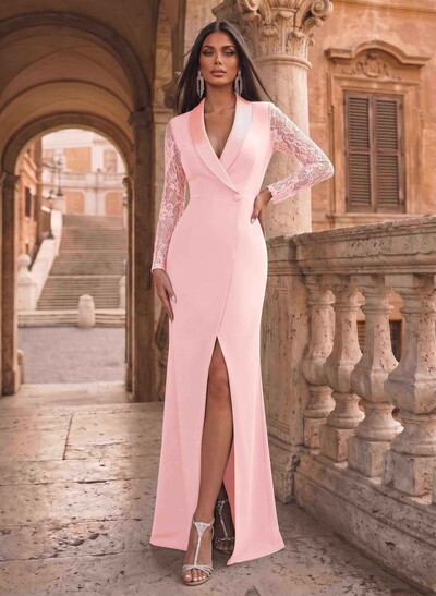 V-Neck Long Sleeves Lace Back Mother Of The Bride Dresses