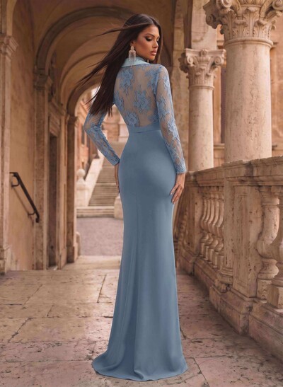 V-Neck Long Sleeves Lace Back Mother Of The Bride Dresses