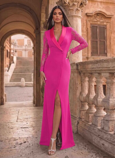 V-Neck Long Sleeves Lace Back Mother Of The Bride Dresses
