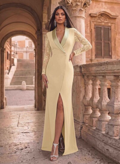 V-Neck Long Sleeves Lace Back Mother Of The Bride Dresses