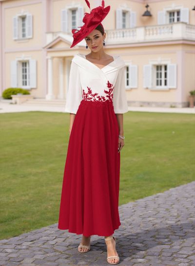 A-Line V-Neck 3/4 Sleeves Chiffon Mother Of The Bride Dresses With Sequins Appliques Lace A-Line V-Neck 3/4 Sleeves Chiffon Mother Of The Bride Dresses With Sequins Appliques Lace