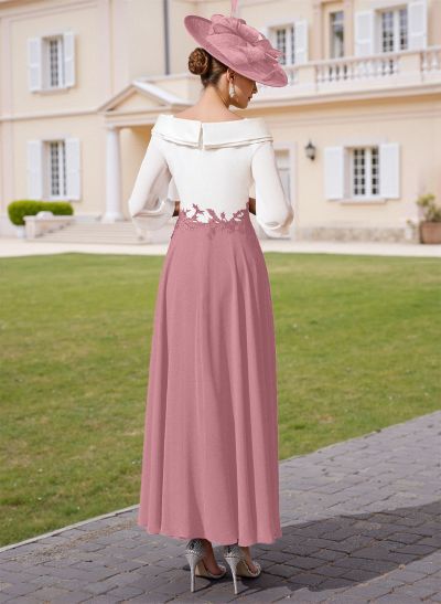A-Line V-Neck 3/4 Sleeves Chiffon Mother Of The Bride Dresses With Sequins Appliques Lace