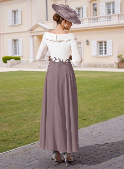 A-Line V-Neck 3/4 Sleeves Chiffon Mother Of The Bride Dresses With Sequins Appliques Lace A-Line V-Neck 3/4 Sleeves Chiffon Mother Of The Bride Dresses With Sequins Appliques Lace