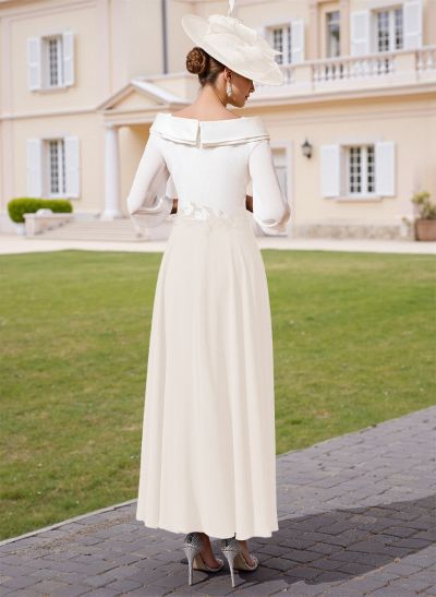 A-Line V-Neck 3/4 Sleeves Chiffon Mother Of The Bride Dresses With Sequins Appliques Lace A-Line V-Neck 3/4 Sleeves Chiffon Mother Of The Bride Dresses With Sequins Appliques Lace