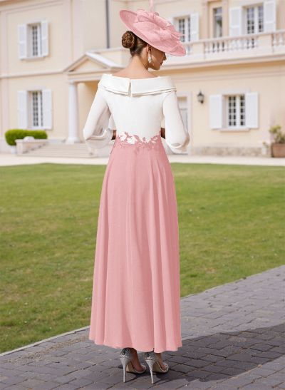 A-Line V-Neck 3/4 Sleeves Chiffon Mother Of The Bride Dresses With Sequins Appliques Lace
