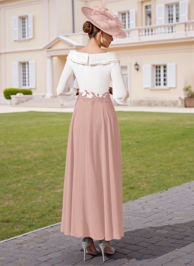 A-Line V-Neck 3/4 Sleeves Chiffon Mother Of The Bride Dresses With Sequins Appliques Lace
