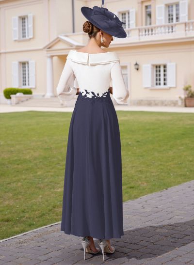 A-Line V-Neck 3/4 Sleeves Chiffon Mother Of The Bride Dresses With Sequins Appliques Lace