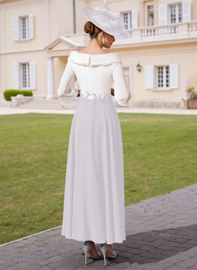 A-Line V-Neck 3/4 Sleeves Chiffon Mother Of The Bride Dresses With Sequins Appliques Lace