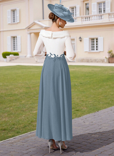 A-Line V-Neck 3/4 Sleeves Chiffon Mother Of The Bride Dresses With Sequins Appliques Lace