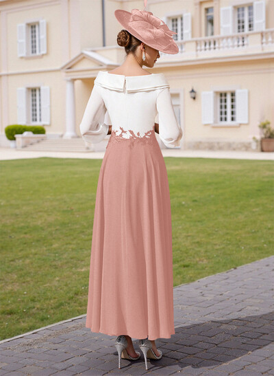 A-Line V-Neck 3/4 Sleeves Chiffon Mother Of The Bride Dresses With Sequins Appliques Lace