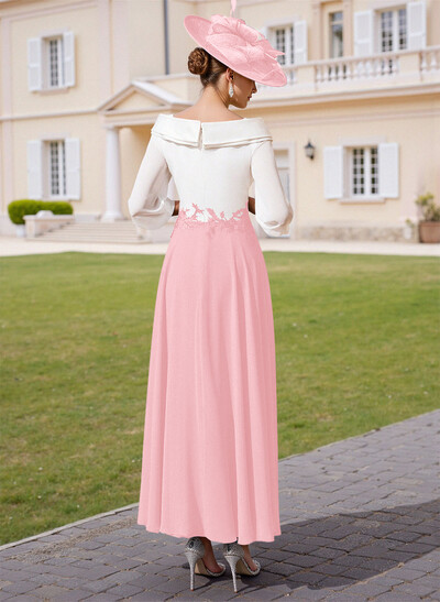 A-Line V-Neck 3/4 Sleeves Chiffon Mother Of The Bride Dresses With Sequins Appliques Lace