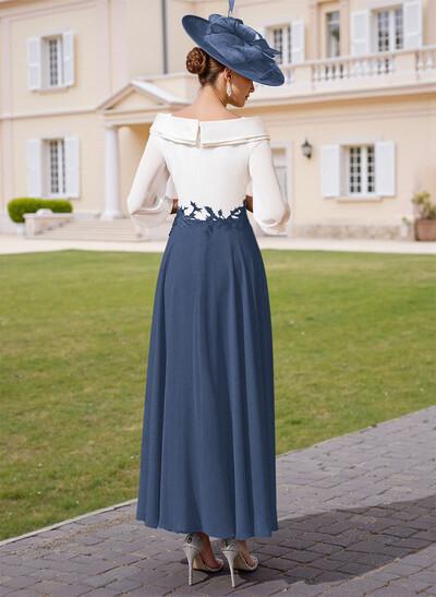 A-Line V-Neck 3/4 Sleeves Chiffon Mother Of The Bride Dresses With Sequins Appliques Lace