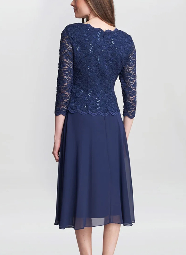 A-Line 3/4 Sleeves Chiffon Mother Of The Bride Dresses With Appliques Lace