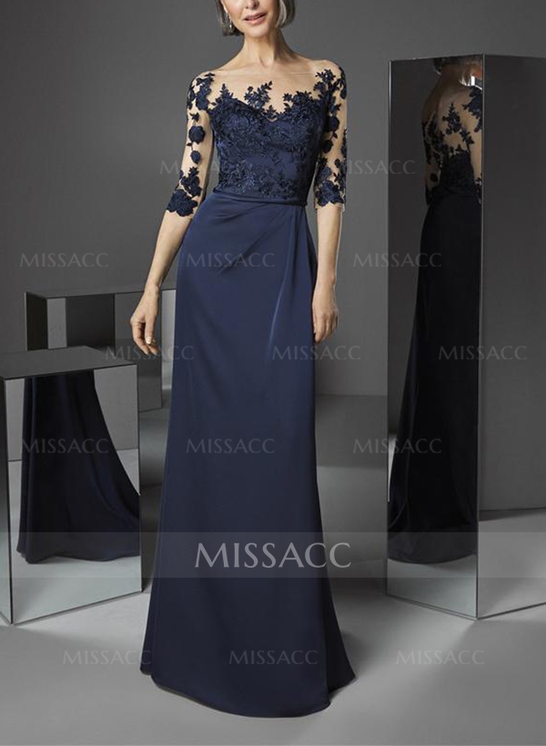 Sheath/Column Illusion Neck 1/2 Sleeves Mother Of The Bride Dresses With Appliques Lace