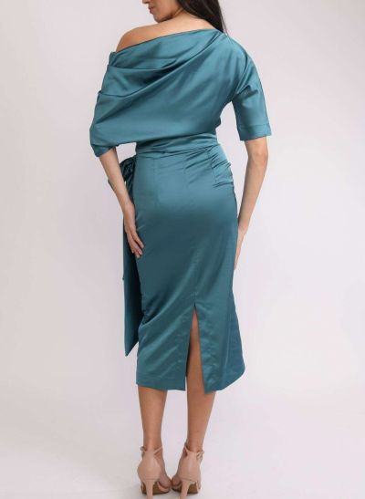 Elegant Sheath/Column Tea-Length Asymmetrical Neck Cocktail Dresses