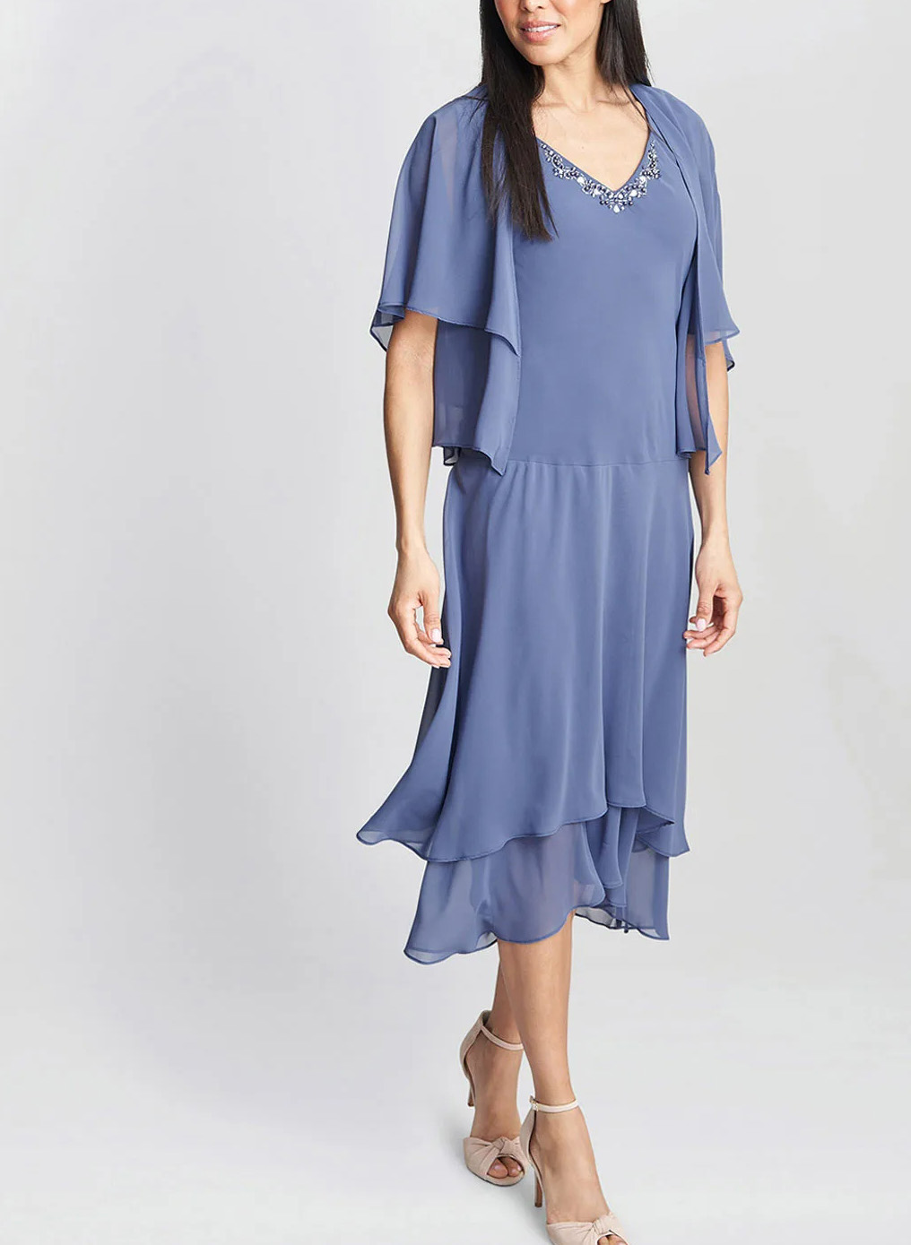 V-Neck A-Line Chiffon Wrap Mother Of The Bride Dresses With Beading