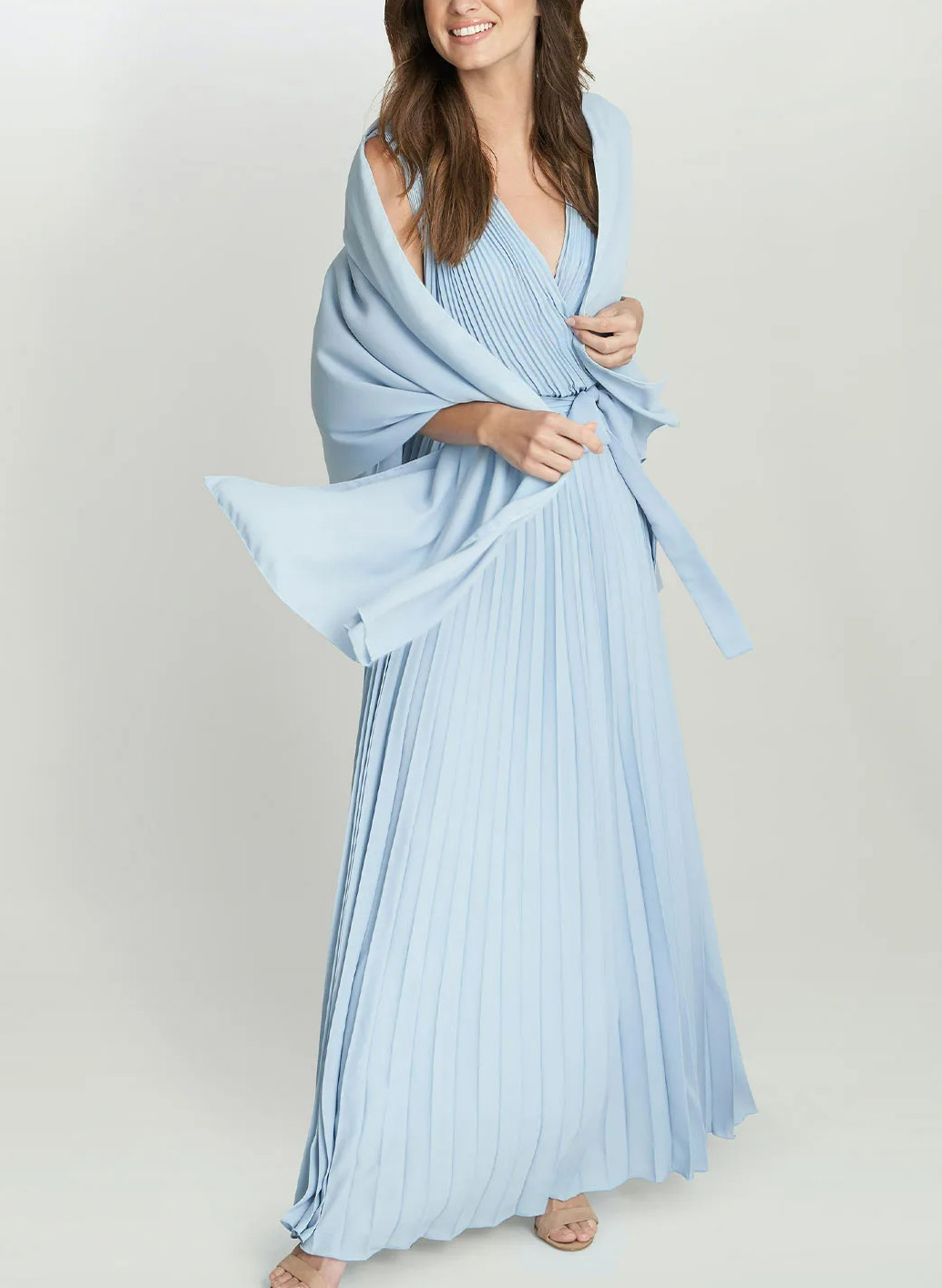 V-Neck Pleated Chiffon Long Mother Of The Bride Dresses With Wrap