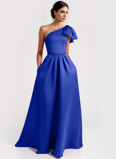 One-Shoulder A-Line Elegant Mother Of The Bride Dresses With Bow Sweep Train