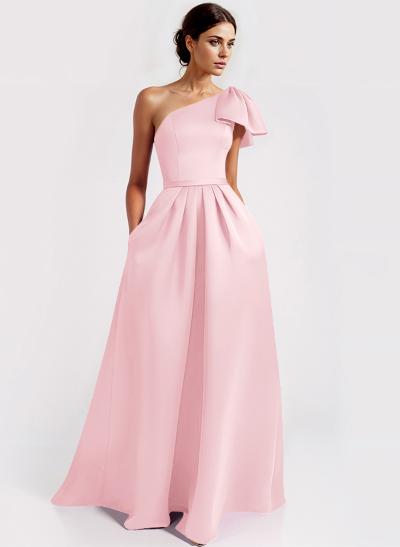 Unique Bow Accented One-Shoulder Ruched Wasit Satin Mother Of The Bride Dresses