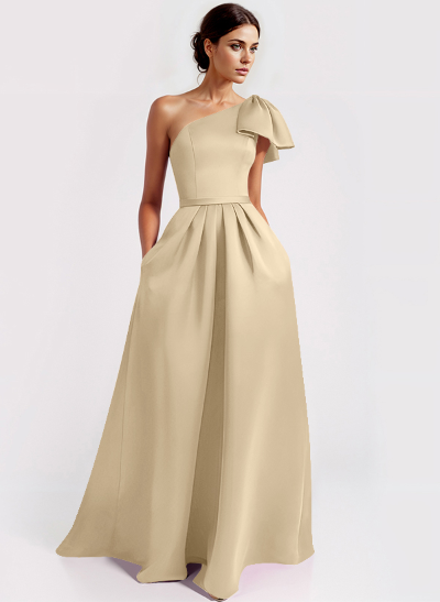 One-Shoulder A-Line Elegant Mother Of The Bride Dresses With Bow Sweep Train