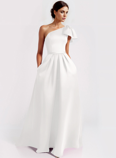 One-Shoulder A-Line Elegant Mother Of The Bride Dresses With Bow Sweep Train