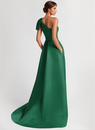 One-Shoulder A-Line Elegant Mother Of The Bride Dresses With Bow Sweep Train