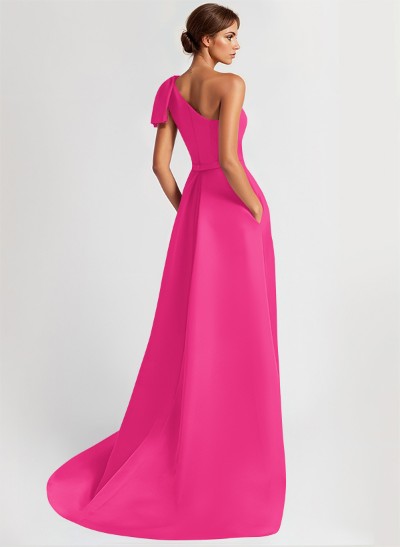 One-Shoulder A-Line Elegant Mother Of The Bride Dresses With Bow Sweep Train