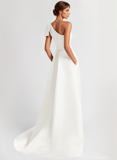 One-Shoulder A-Line Elegant Mother Of The Bride Dresses With Bow Sweep Train