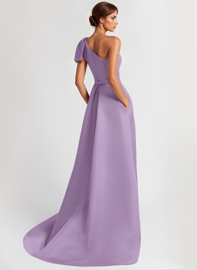 One-Shoulder A-Line Elegant Mother Of The Bride Dresses With Bow Sweep Train