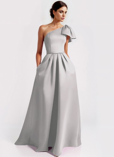 One-Shoulder A-Line Elegant Mother Of The Bride Dresses With Bow Sweep Train