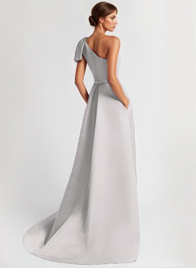 One-Shoulder A-Line Elegant Mother Of The Bride Dresses With Bow Sweep Train