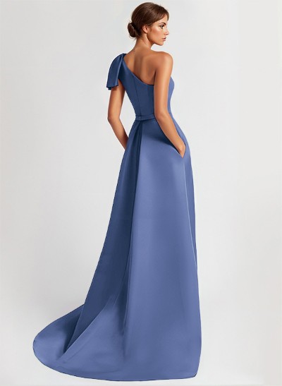 One-Shoulder A-Line Elegant Mother Of The Bride Dresses With Bow Sweep Train