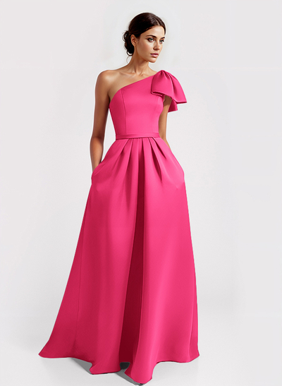 Unique Bow Accented One-Shoulder Ruched Wasit Satin Mother Of The Bride Dresses
