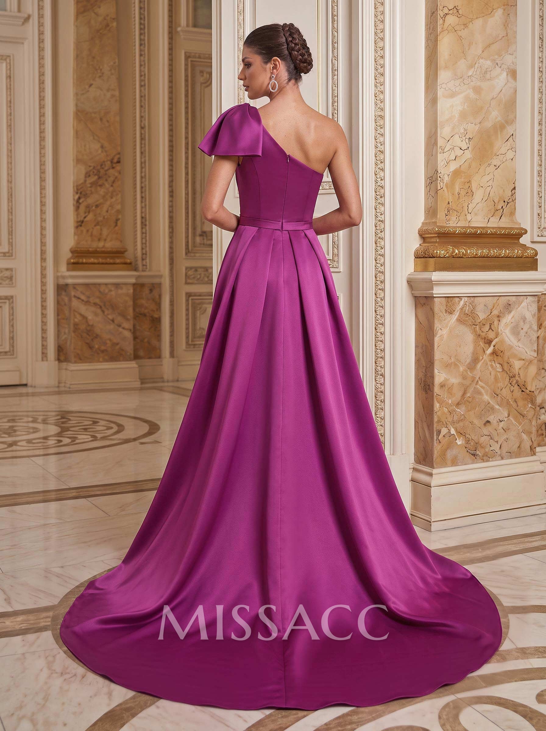 Unique Bow Accented One-Shoulder Ruched Wasit Satin Mother Of The Bride Dresses Unique Bow Accented One-Shoulder Ruched Wasit Satin Mother Of The Bride Dresses