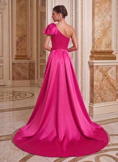 Unique Bow Accented One-Shoulder Ruched Wasit Satin Mother Of The Bride Dresses