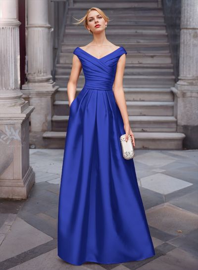 A-Line Satin Pockets Mother Of The Bride Dresses With Cap Shoulder