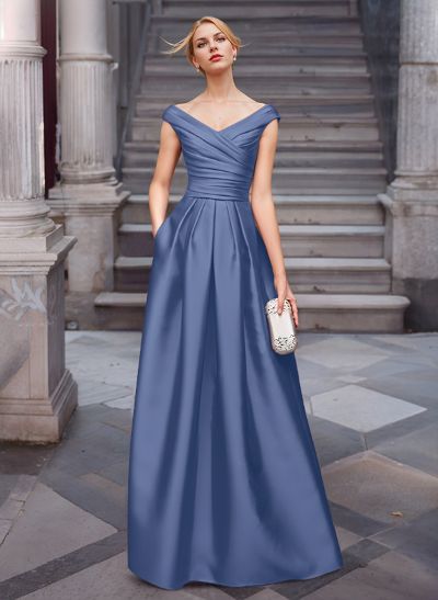 A-Line Satin Pockets Mother Of The Bride Dresses With Cap Shoulder