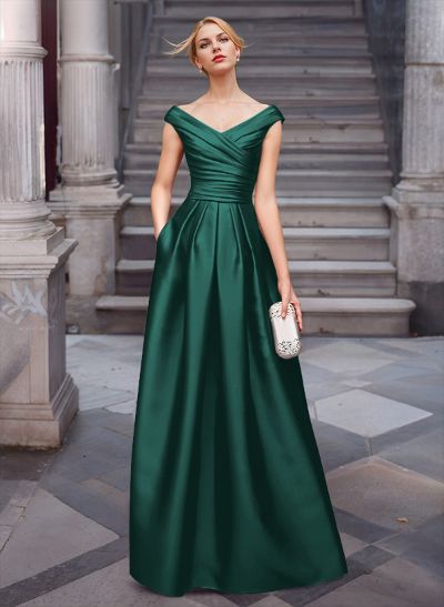 A-Line Satin Pockets Mother Of The Bride Dresses With Cap Shoulder