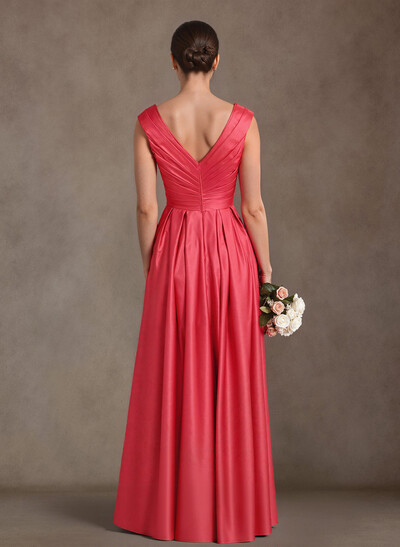 A-Line Satin Pockets Mother Of The Bride Dresses With Cap Shoulder