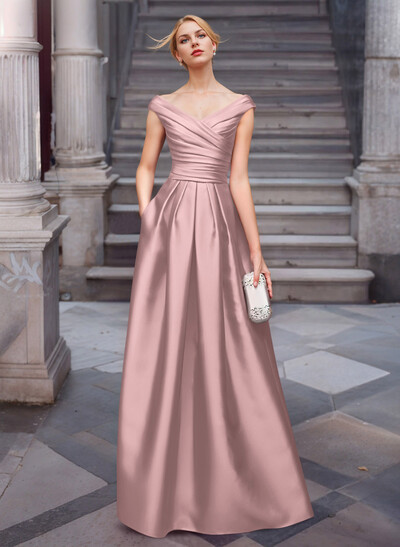 A-Line Satin Pockets Mother Of The Bride Dresses With Cap Shoulder