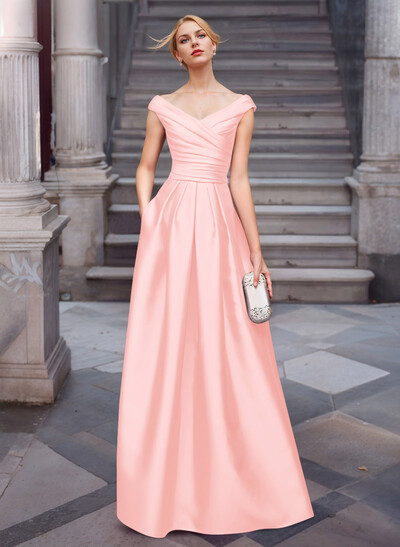 A-Line Satin Pockets Mother Of The Bride Dresses With Cap Shoulder