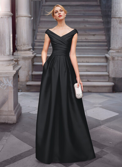 A-Line Satin Pockets Mother Of The Bride Dresses With Cap Shoulder