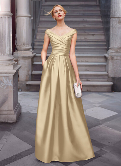A-Line Satin Pockets Mother Of The Bride Dresses With Cap Shoulder