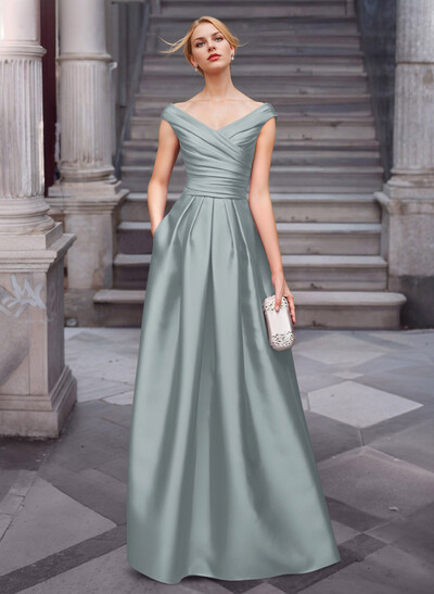 A-Line Satin Pockets Mother Of The Bride Dresses With Cap Shoulder