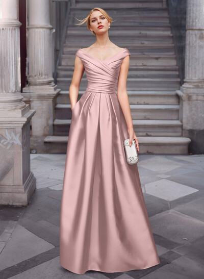 A-Line Satin Pockets Mother Of The Bride Dresses With Cap Shoulder