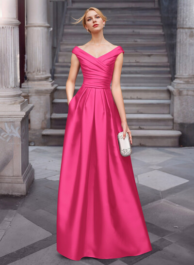 A-Line Satin Pockets Mother Of The Bride Dresses With Cap Shoulder